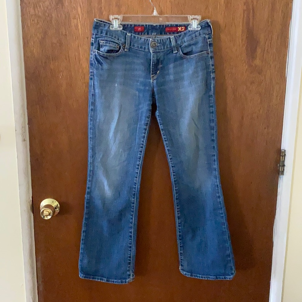 X2 quality denim low rise, boot cut jeans size 6 short